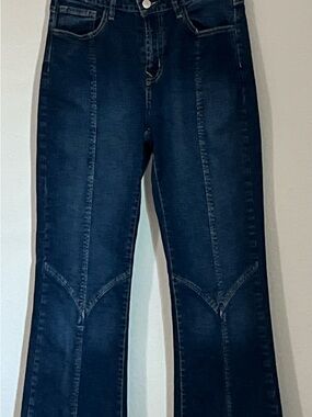 Forever 21 Dark Blue Flared Seam-Panel Jeans, Size 28